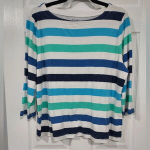 Croft & Barrow Blue & White Striped Boatneck 3/4 Sleeve Shirt in Size XL
